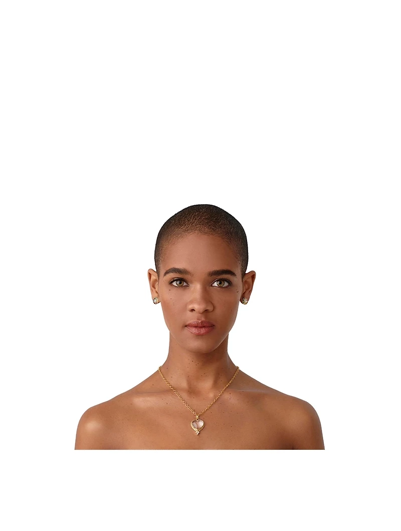18K Gold Rock Crystal Heart Pendant With Diamonds