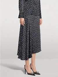 Draped Satin Midi Skirt Dotted Print