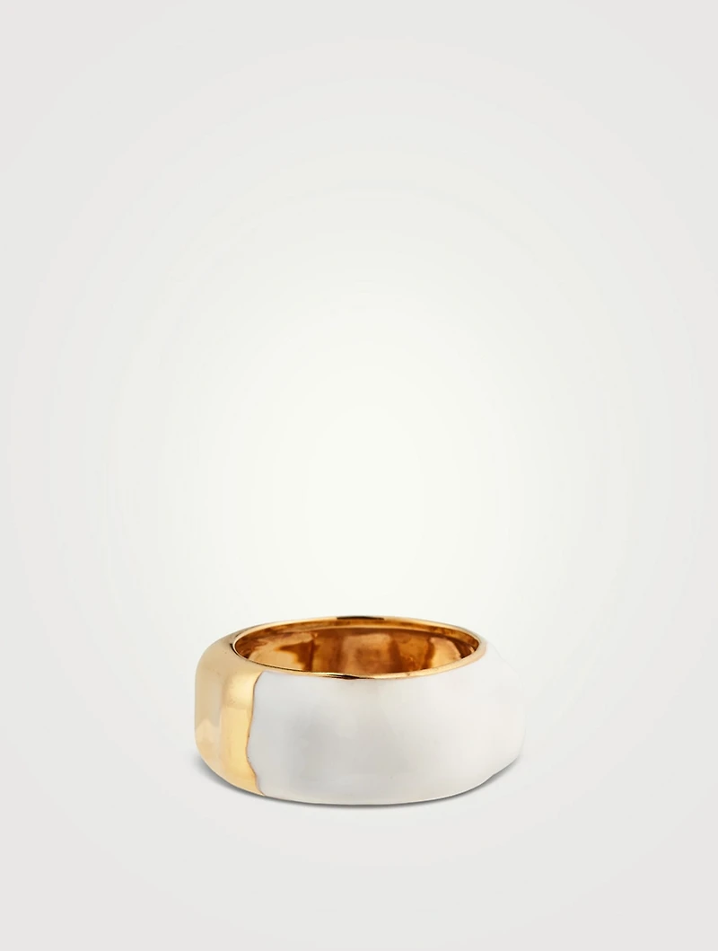 Feminine Waves 18K Gold-Plated Ring With Enamel