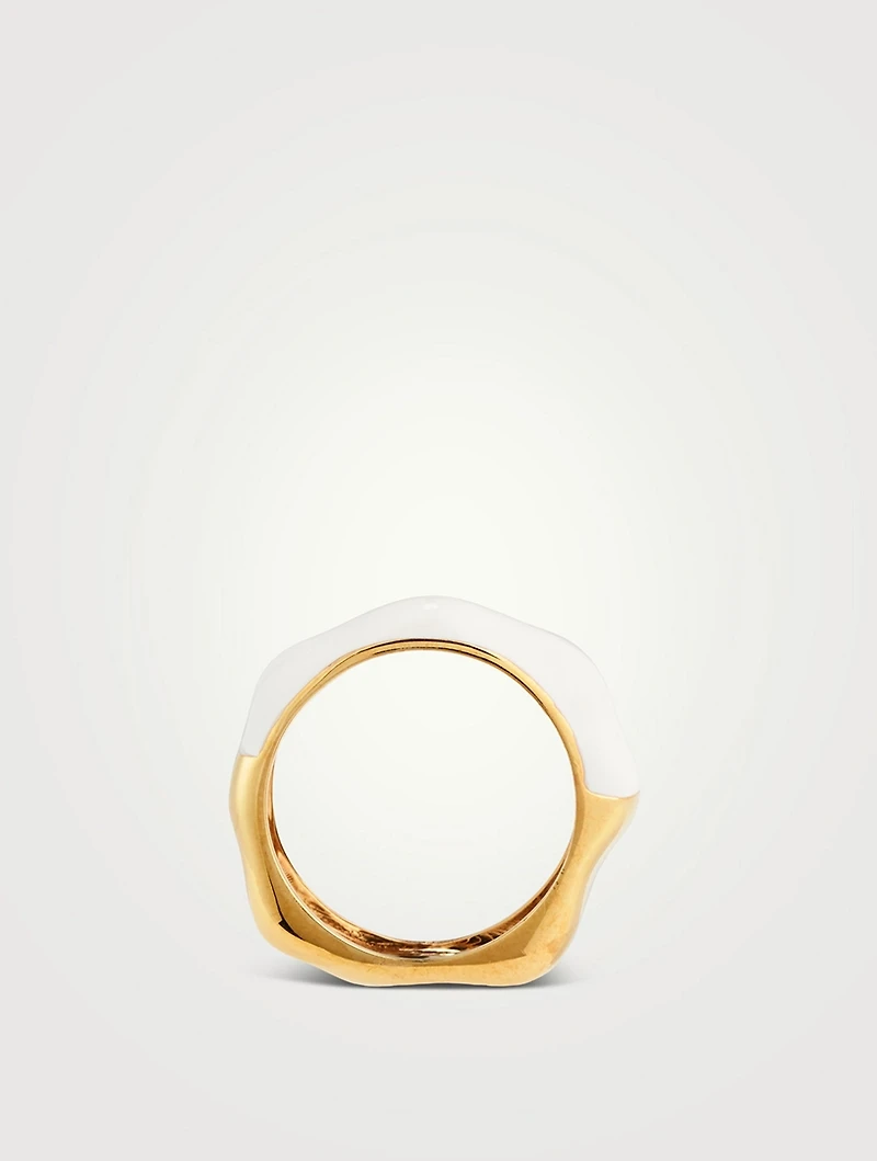 Feminine Waves 18K Gold-Plated Ring With Enamel