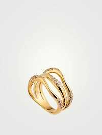 Feminine Waves 18K Gold-Plated Ring With Cubic Zirconia