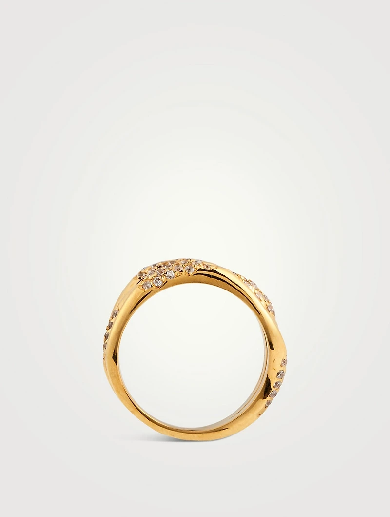 Feminine Waves 18K Gold-Plated Ring With Cubic Zirconia