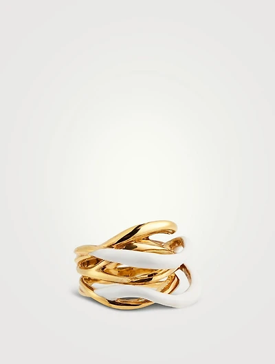 Feminine Wave 18K Gold-Plated Ring With Enamel
