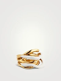 Feminine Wave 18K Gold-Plated Ring With Enamel