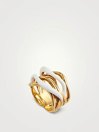 Feminine Wave 18K Gold-Plated Ring With Enamel