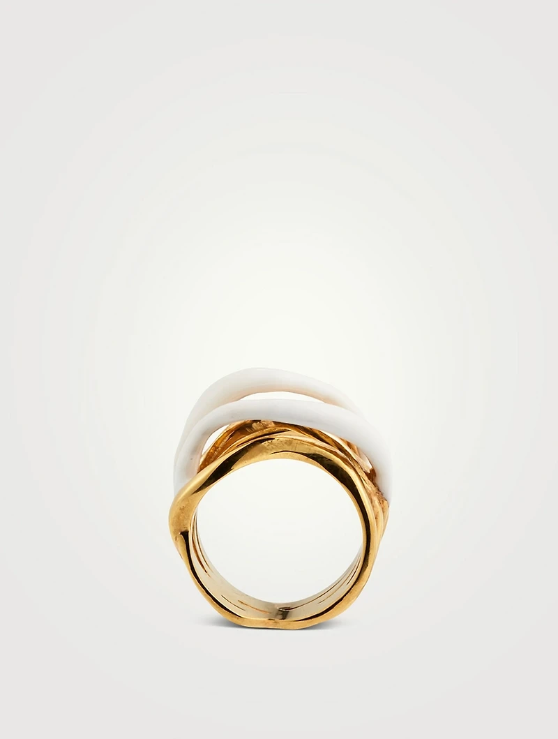 Feminine Wave 18K Gold-Plated Ring With Enamel