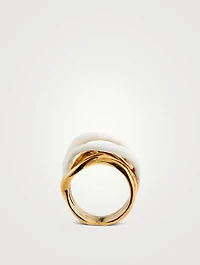 Feminine Wave 18K Gold-Plated Ring With Enamel