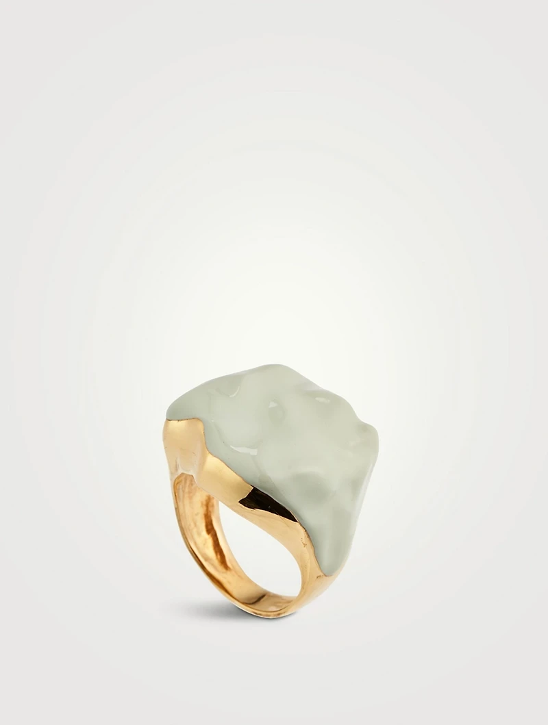 Feminine Waves 18K Gold-Plated Ring With Enamel