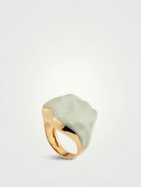 Feminine Waves 18K Gold-Plated Ring With Enamel