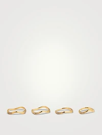 Set of Four Feminine Waves 18K Gold-Plated Rings With Cubic Zirconia
