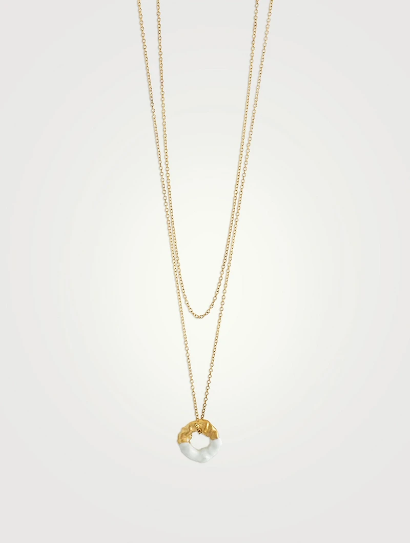 Feminine Waves 18K Gold-Plated Pendant Necklace With Enamel