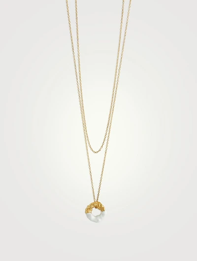 Feminine Waves 18K Gold-Plated Pendant Necklace With Enamel