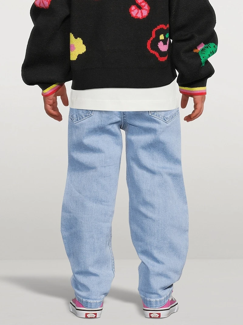 Paperbag Jeans With Mushroom Embroidery