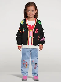 Paperbag Jeans With Mushroom Embroidery