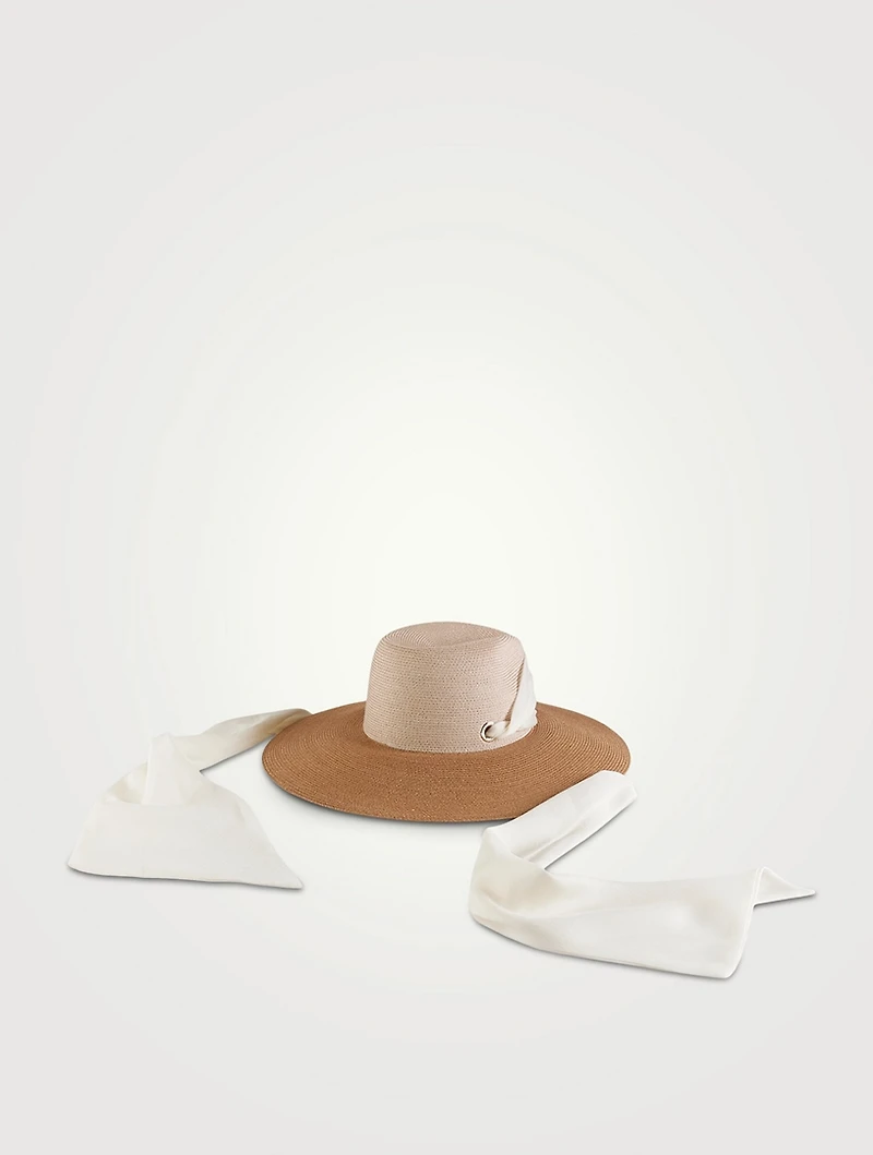 Cassidy Packable Straw Hat With Chiffon Scarf