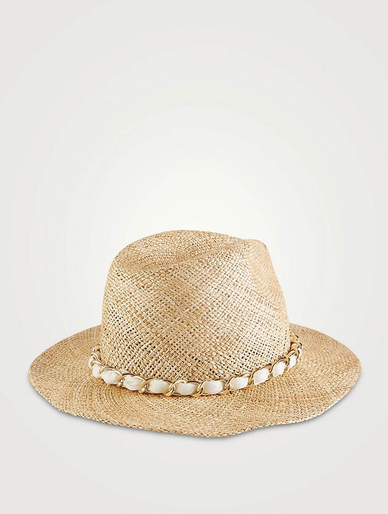 Lillian Straw Fedora Hat With Chain