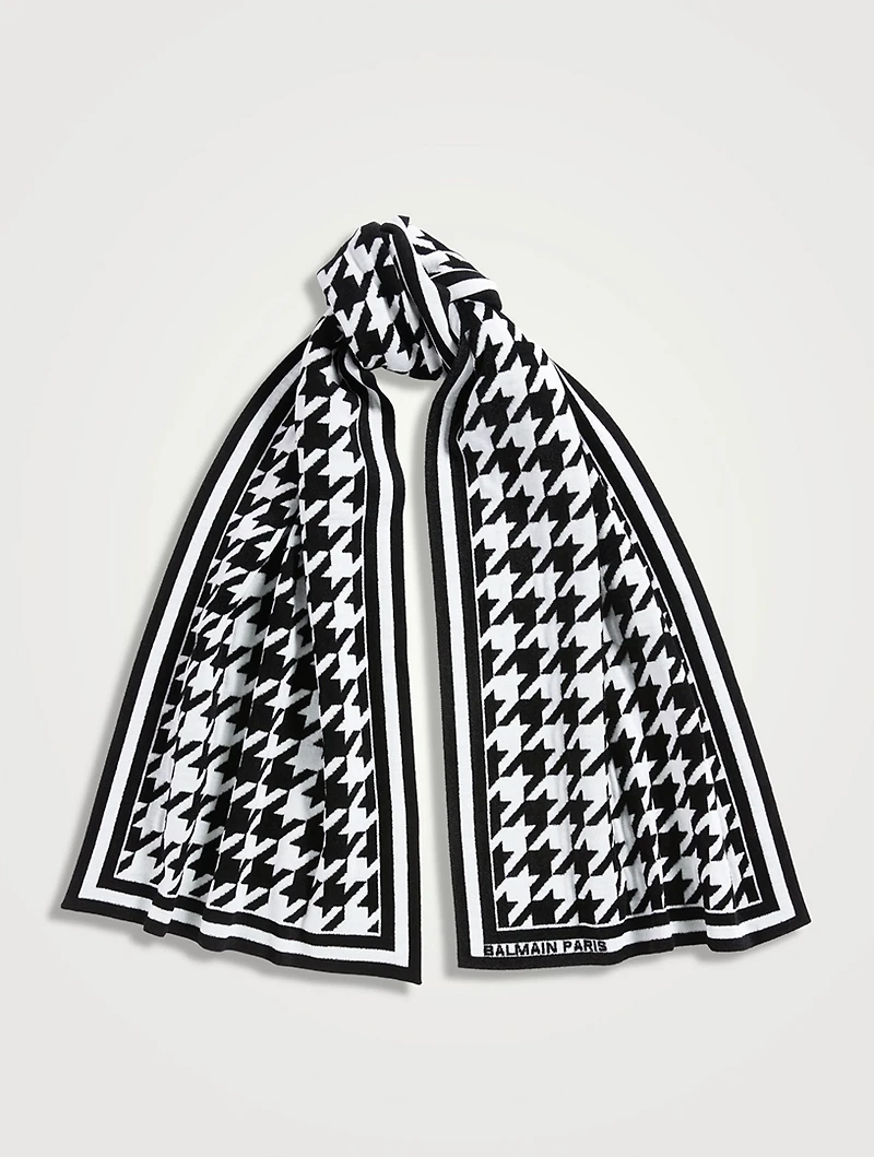 Wool And Velvet Scarf In Houndstooth