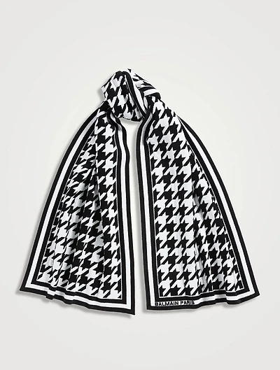 Wool And Velvet Scarf In Houndstooth