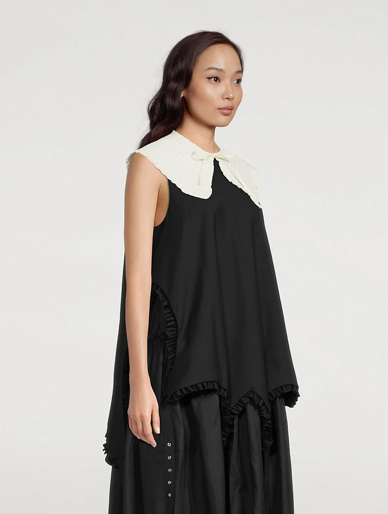 Seersucker Stripe Frill Collar