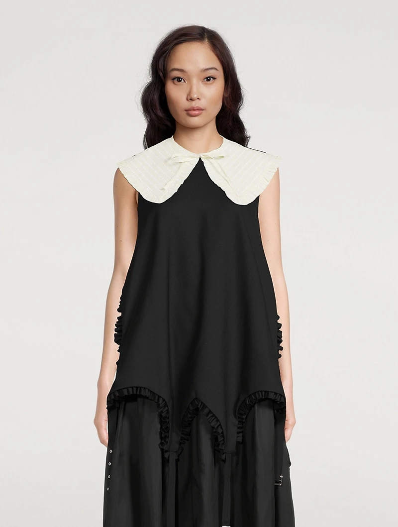 Seersucker Stripe Frill Collar