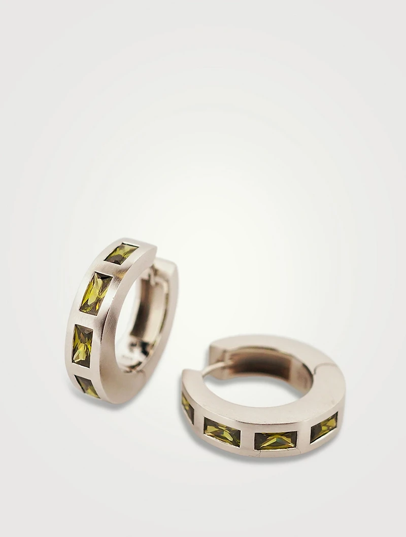 Arch Baguette Sterling Silver Hoop Earrings