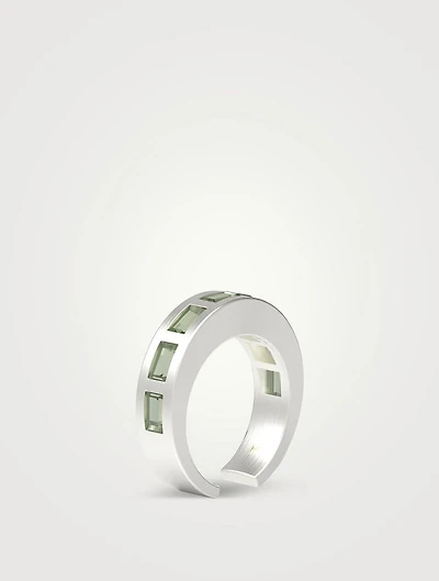 Arch Baguette Sterling Silver Ring With Olive Quartz