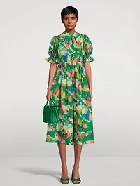 Arlo Puff-Sleeve Silk Midi Dress