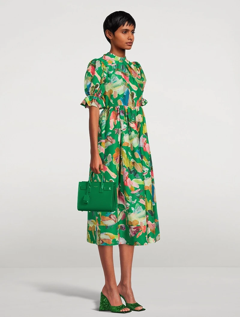 Arlo Puff-Sleeve Silk Midi Dress