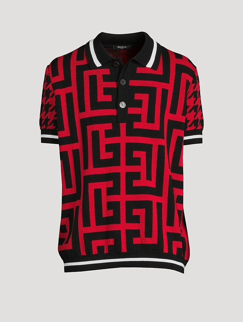 Wool And Linen Monogram Houndstooth Polo Shirt