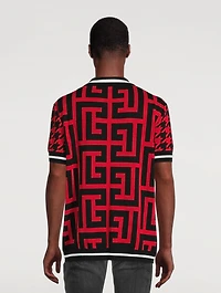 Wool And Linen Monogram Houndstooth Polo Shirt