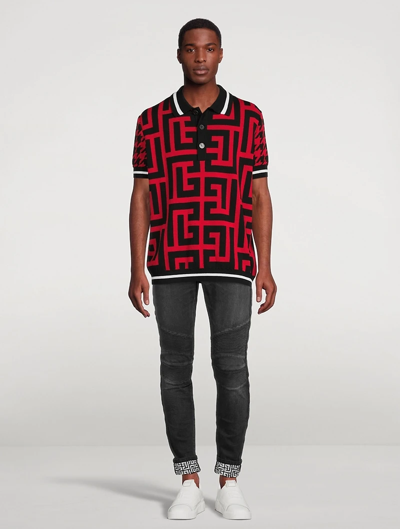 Wool And Linen Monogram Houndstooth Polo Shirt