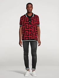 Wool And Linen Monogram Houndstooth Polo Shirt