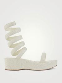 Gabi Ankle-Wrap Snakeskin-Embossed Leather Platform Sandals
