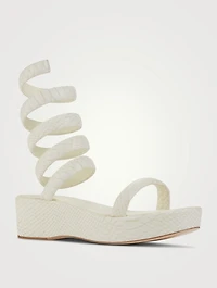 Gabi Ankle-Wrap Snakeskin-Embossed Leather Platform Sandals