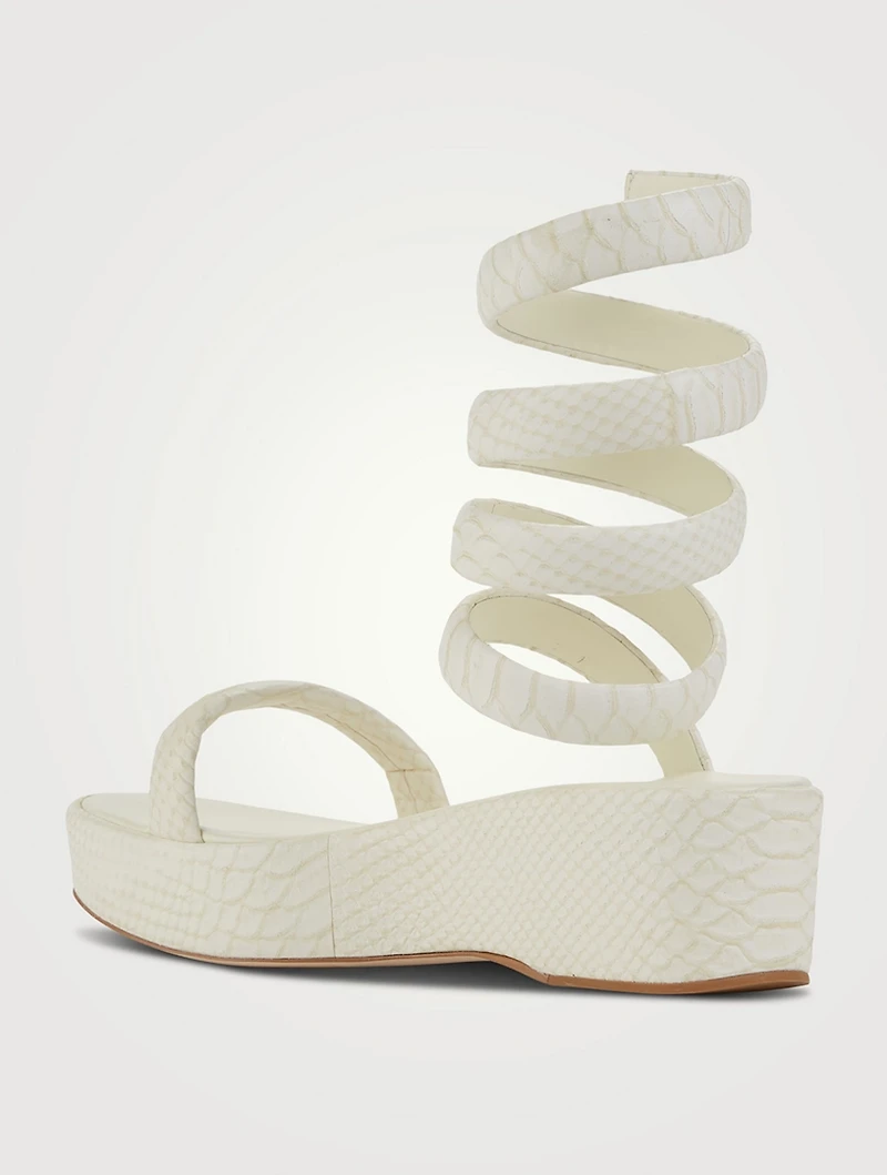 Gabi Ankle-Wrap Snakeskin-Embossed Leather Platform Sandals