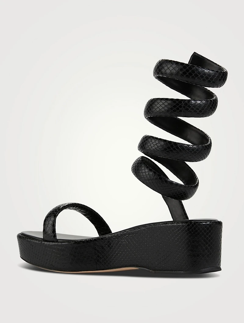 Gabi Ankle-Wrap Snakeskin-Embossed Leather Platform Sandals
