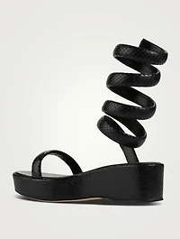 Gabi Ankle-Wrap Snakeskin-Embossed Leather Platform Sandals