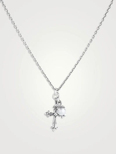 Pearl+Cross Sterling Silver Pendant Necklace