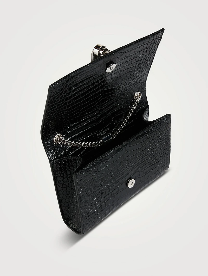 Small Kate YSL Monogram Croc-Embossed Leather Chain Bag With Tassel