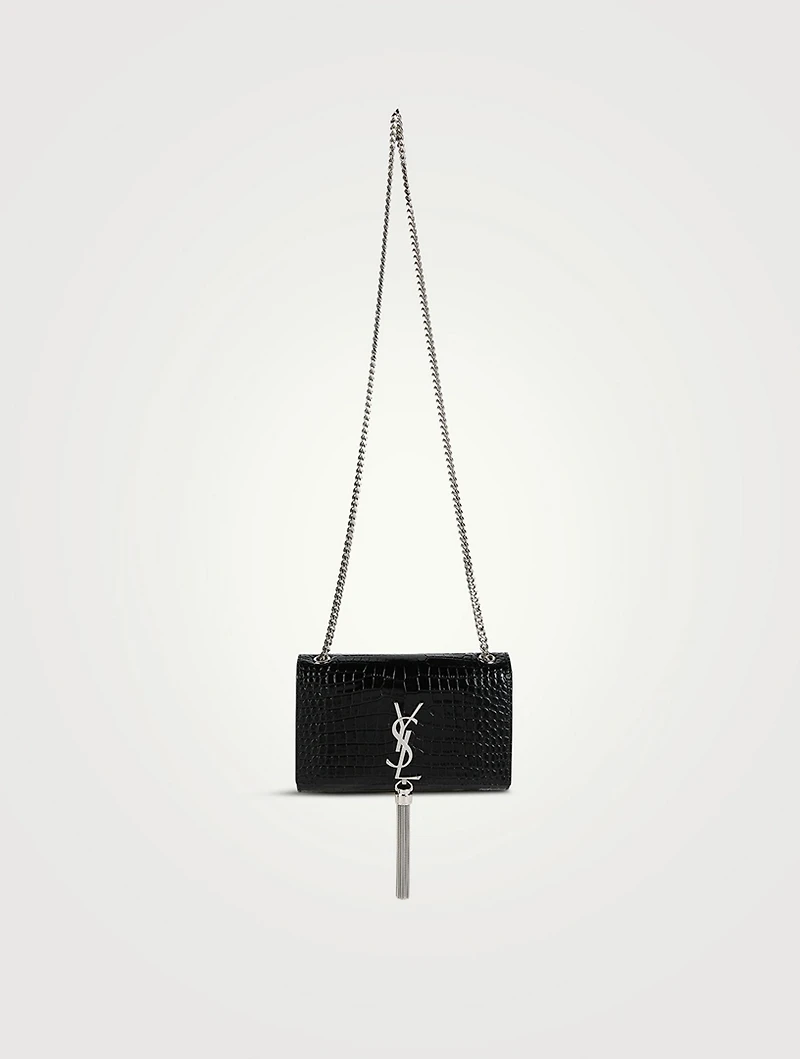 Small Kate YSL Monogram Croc-Embossed Leather Chain Bag With Tassel