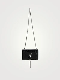 Small Kate YSL Monogram Croc-Embossed Leather Chain Bag With Tassel