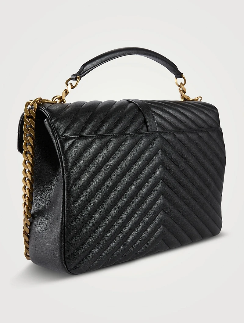 Large College Quilted Leather Chain Bag