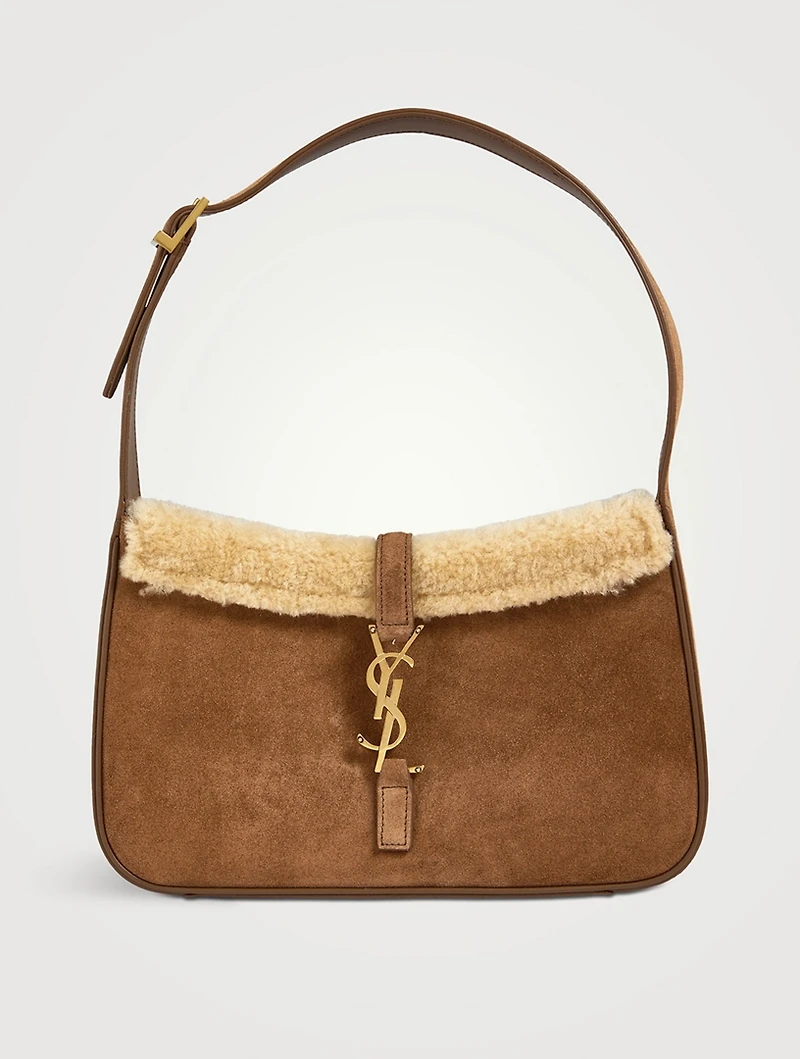 Le 5 À 7 Shearling-Trimmed Suede Shoulder Bag