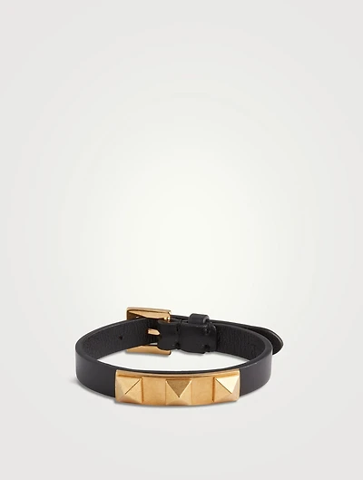 Three-Stud Leather Strap Bracelet