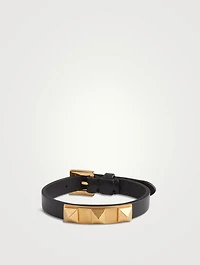 Three-Stud Leather Strap Bracelet