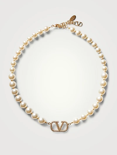 VLOGO Pavé Crystal Pearl Necklace
