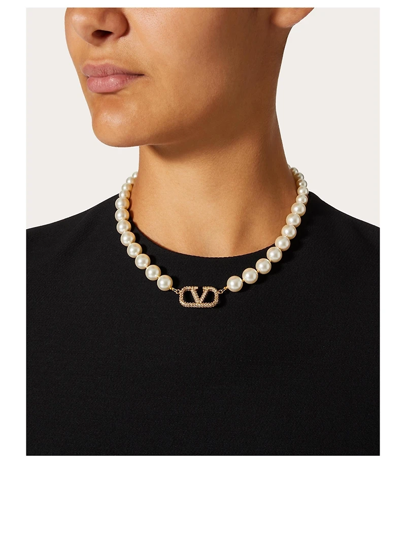 VLOGO Pavé Crystal Pearl Necklace