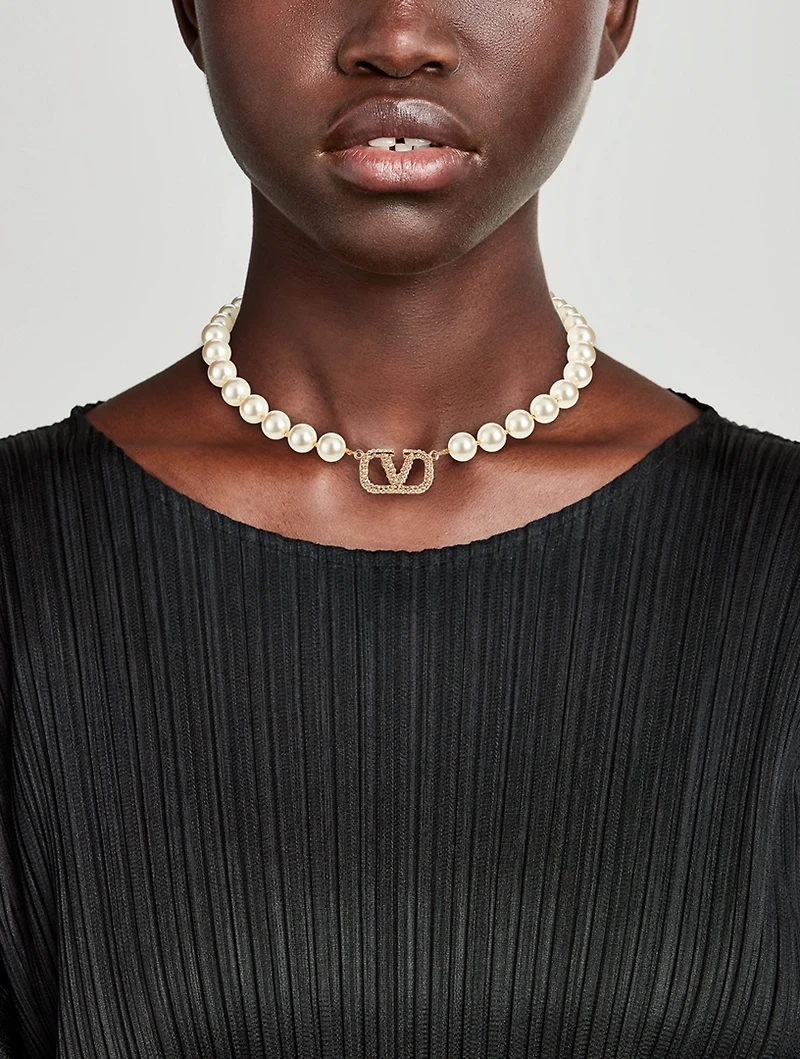 VLOGO Pavé Crystal Pearl Necklace
