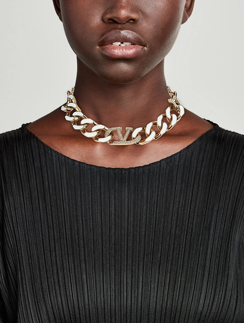 VLOGO Chain Necklace With Crystals