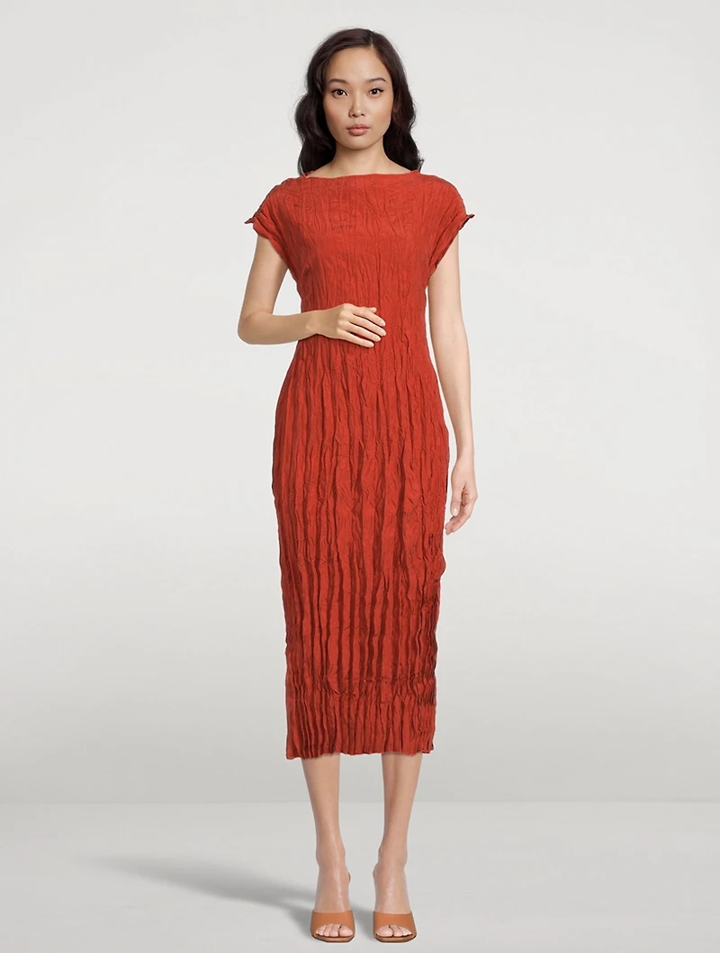 Crinkled Silk Midi Dress